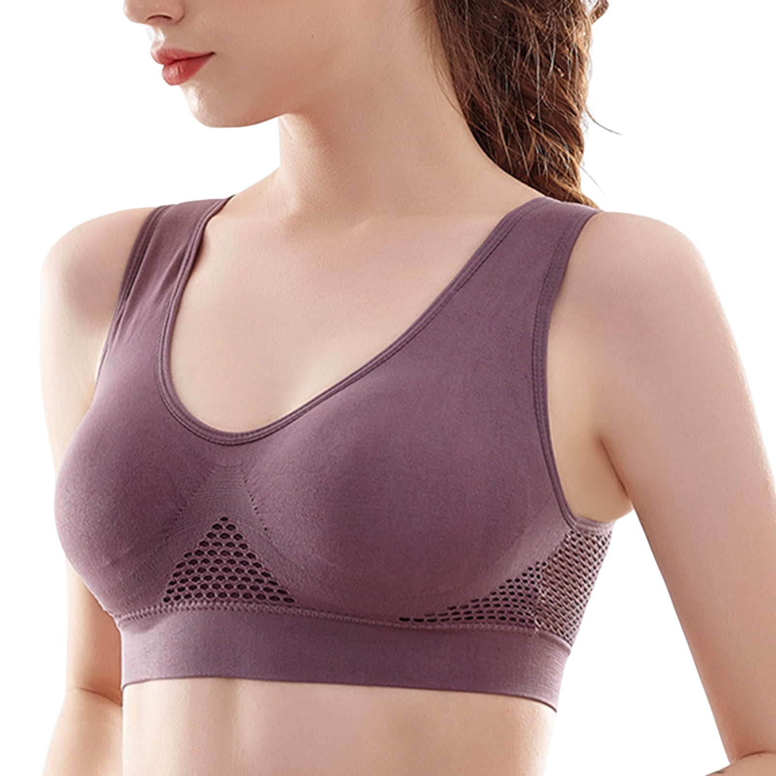 harmtty Sports Bra Hollow Out Thin Padded Intimacy Comfortable Breathable  Solid Color Breast Support U-shaped Back Women Bras Inner Wear Garment,Skin  Color 