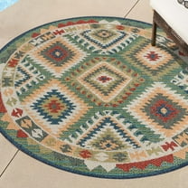 Unique Loom Baja Outdoor Collection Area Rug - Paz (7' 10" Round Green/Ivory)