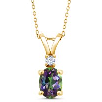 Gem Stone King 1.63 Ct Oval Green Mystic Topaz 18K Yellow Gold Plated Silver Pendant with Chain