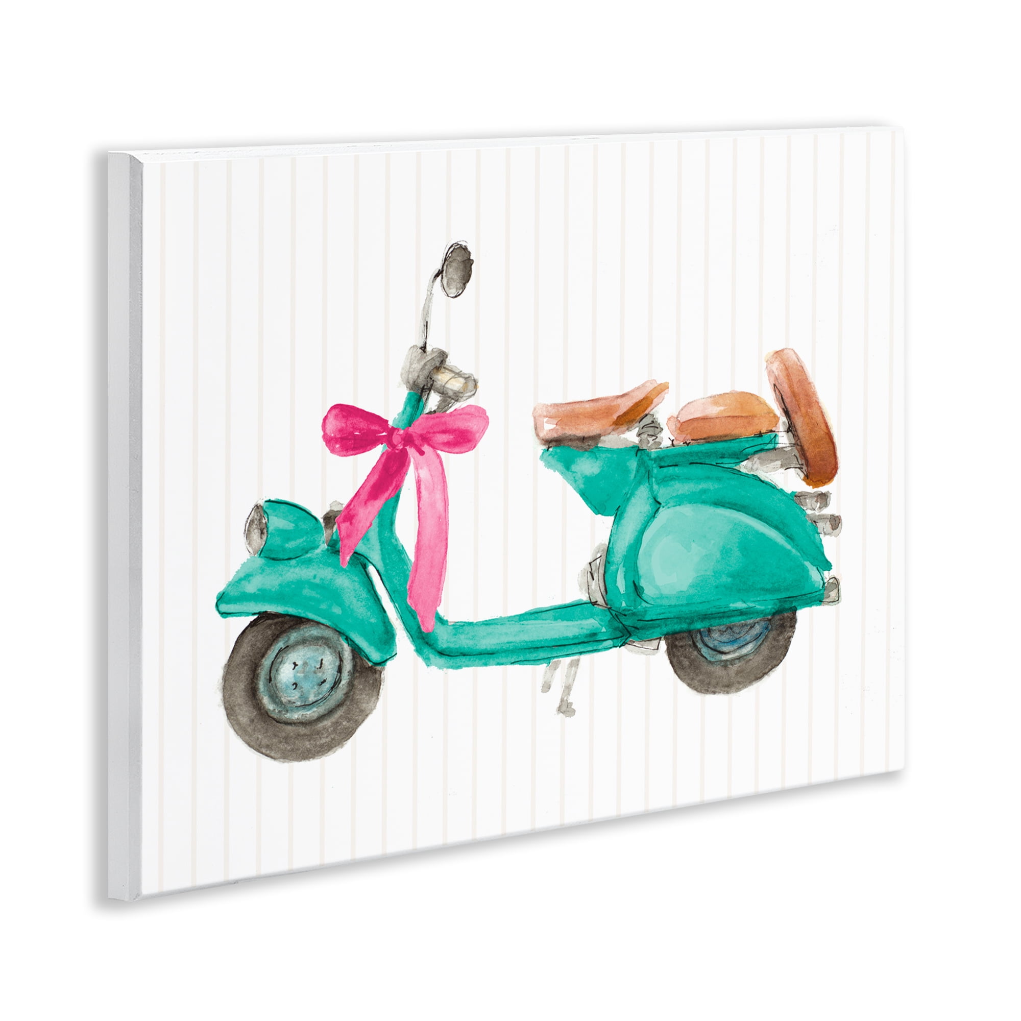 Stupell Industries Turquoise Scooter & Bow Transportation Painting Unframed Art Print Wall Art, 14 x 11
