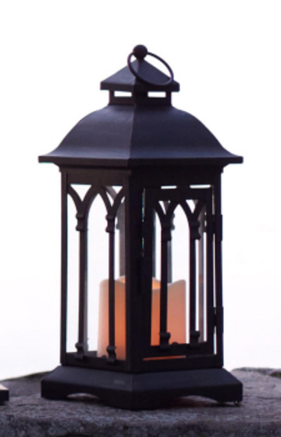 12.25" Black Iron GothicStyle Lantern with LED Flameless Pillar Candle