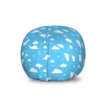 Sky Blue Storage Toy Bag Chair  Fluffy Clouds Day Time Illustration Cheerful Heavenly Cartoon  Stuffed Animal Organizer Washable Bag  Small Size  Deep Sky Blue and White  by Ambesonne