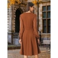 thumbnail image 4 of DARING DIVA V Neck Wrap Swiss Dots Lantern Sleeve Midi Swing Dress S Caramel, 4 of 6