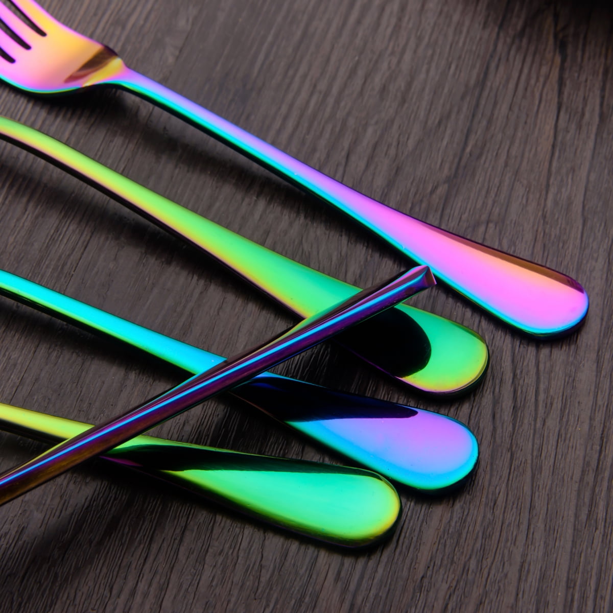 ReaNea Unique Colored Metallic Mirror 40 Piece Rainbow Silverware