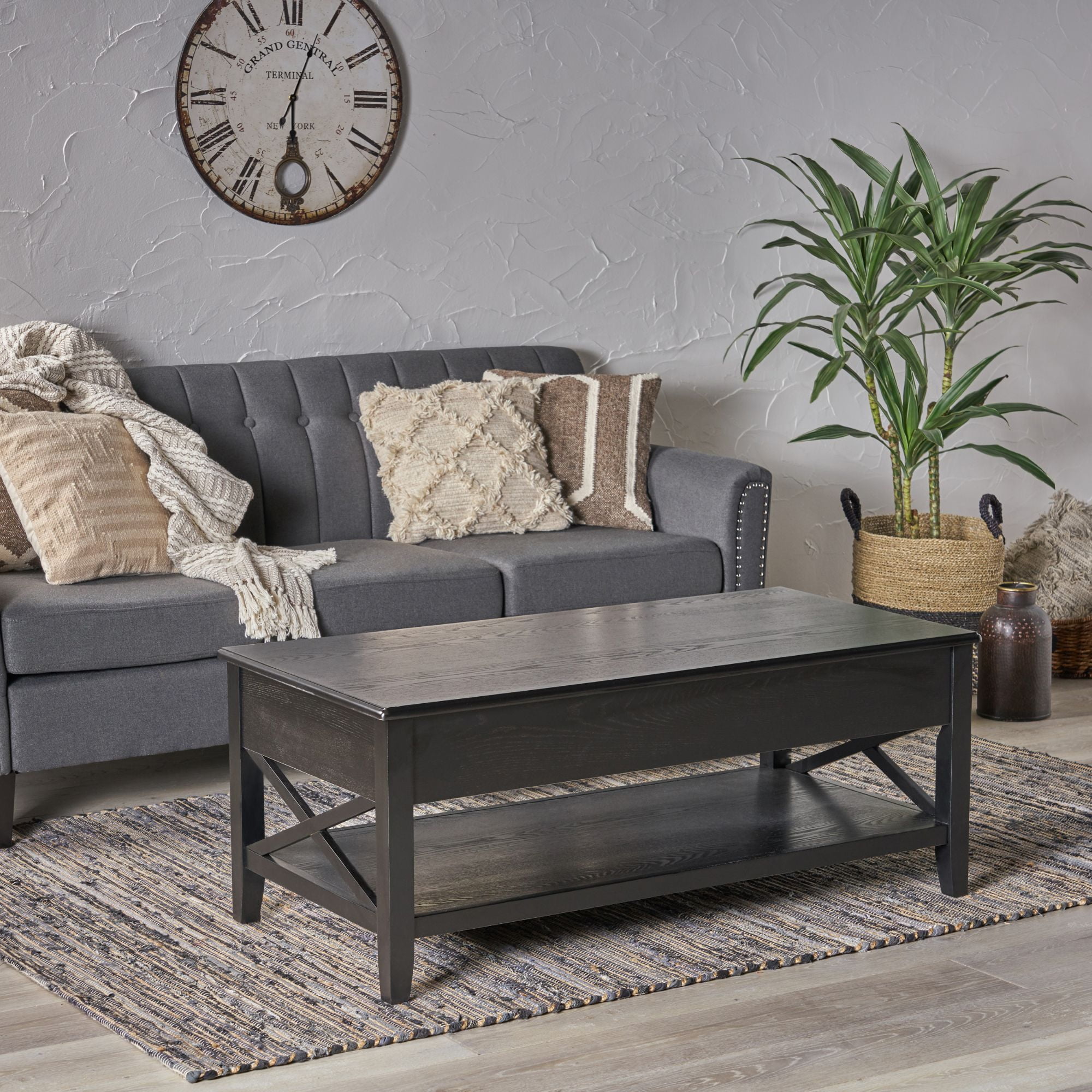 29.5&quot; Black Contemporary Lift Top Coffee Table with Storage - Walmart