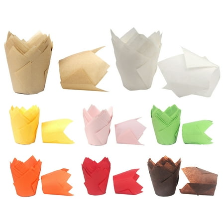 

buateil 50Pcs Tulip Flower Shape Muffin Cup Disposable Paper Holiday Party Cupcake Liner Kitchen Tools