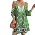 thumbnail image 1 of Vestido Alto Bajo para las Mujeres de Hombro Frío Cuello Redondo Impresión Bohemia Media Manga Mini Patinador Ropa de Playa de Verano Casual, 1 of 5