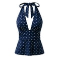 thumbnail image 4 of Ticikt Women's Going Out Tops Polka Dots Elegant Halter Tops Y2k Tie Backless Sleeveless Fitted Party Club Outfits,Blue, 4 of 5