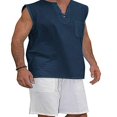 thumbnail image 1 of Men Linen V Neck Sleeveless Tee T-Shirt Casual Tops Blouse Shirts, 1 of 4