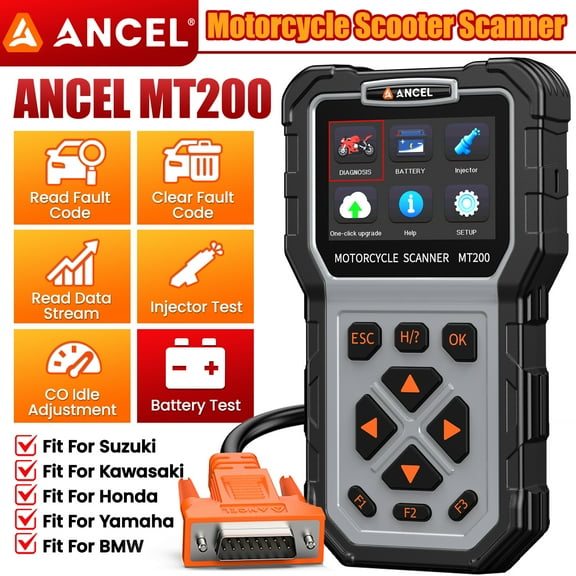 ANCEL MT200 Portable Motorcycle OBD2 Scanner Auto Diagnostic Tool with Troubleshooting Guide Battery Testing, ALL system Full OBD2 Tester Tools