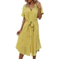 thumbnail image 2 of Summer Dress Women's Dresses Summer Boho Bohemian Casual Button Short Sleeve Floral Print Lace Up Maxi Beach Midi Dress Yellow, 2 of 9