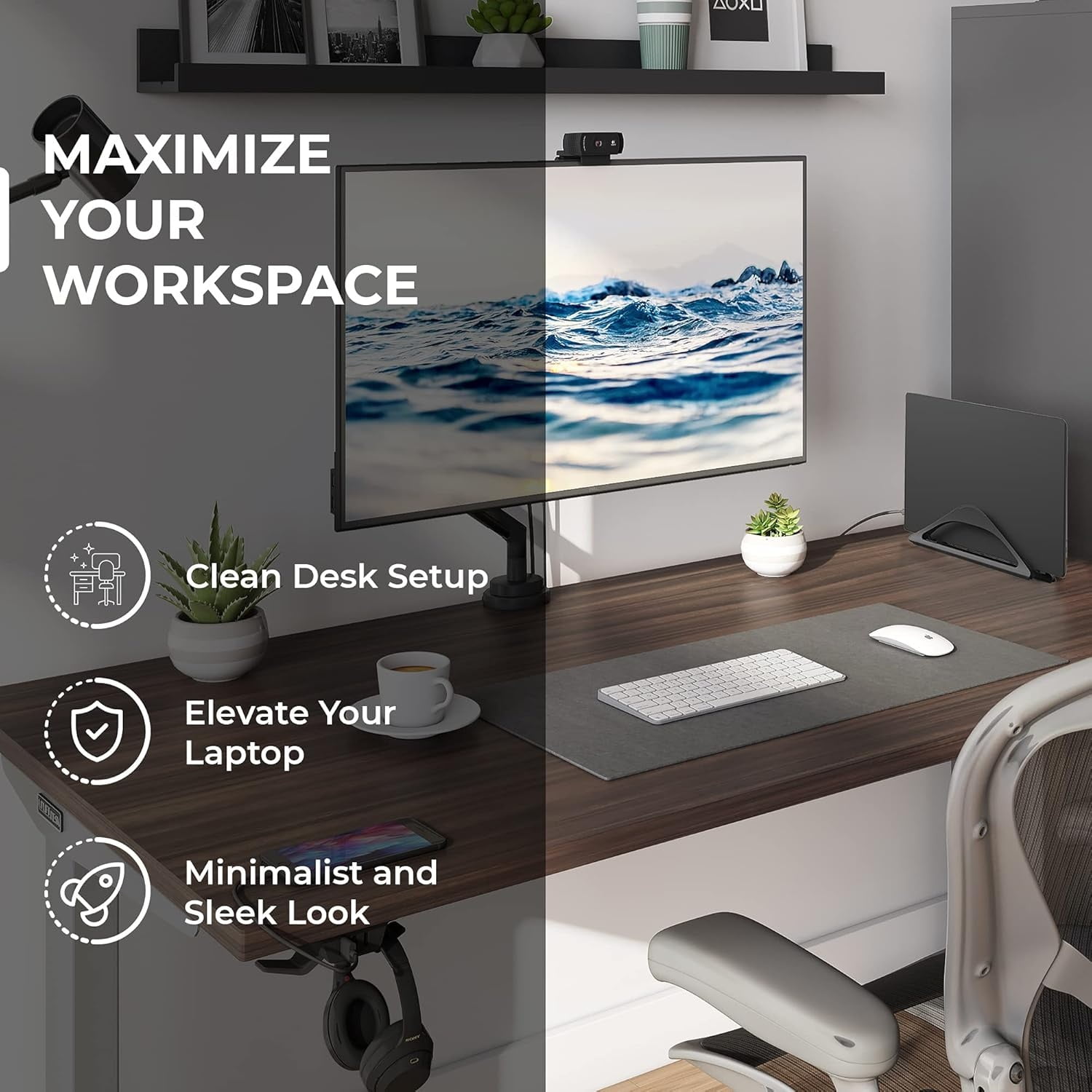 Vertical Laptop Stand for Desks in Matte Black, Upright Adjustable Holder to Dock  and Other Laptops to Organize Work & Home Office, Automatic Grip