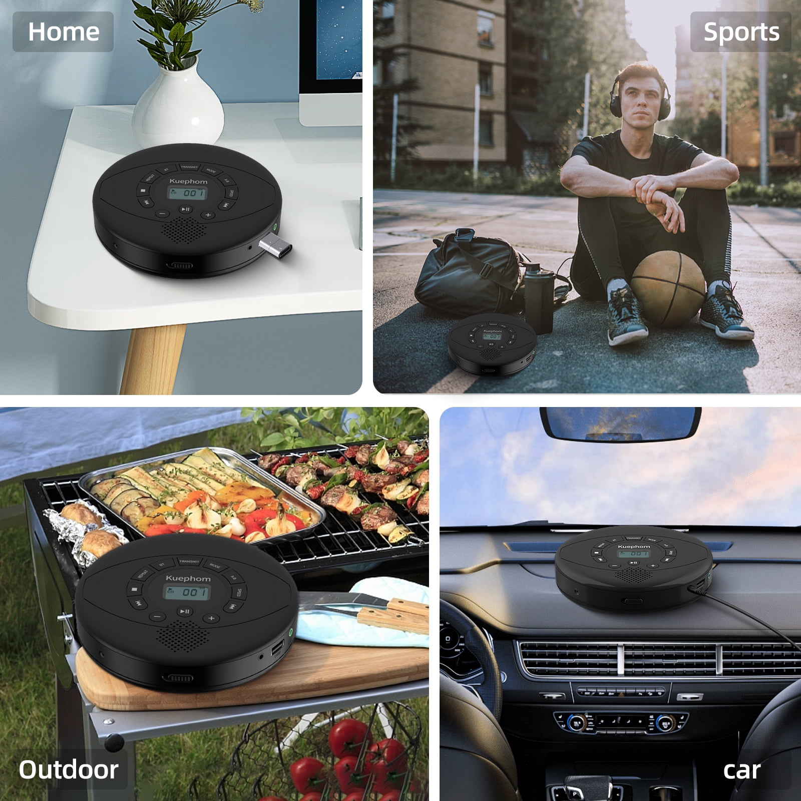 KUEPHOM Bluetooth Portable CD Player, Rechargeable Discman,Walkman CD Player Support MP3,USB,Earbud.