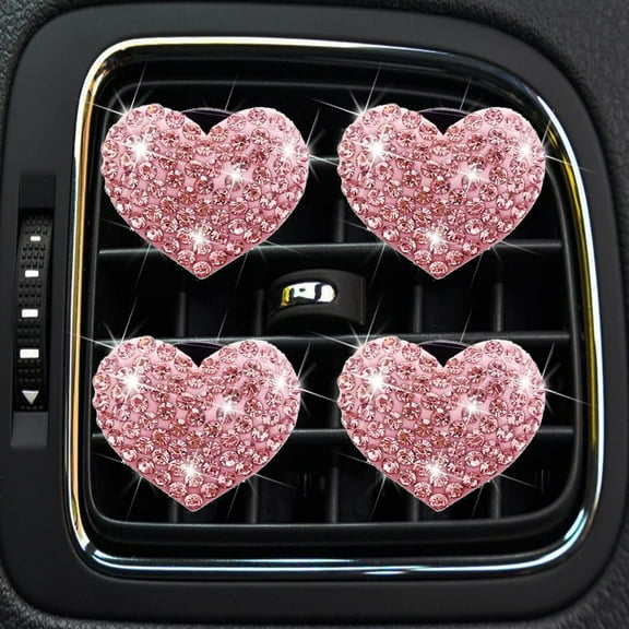 4 Packs Bling Bling Car Fragrance Crystal Heart Car Diffuser Air Freshener with Vent Clip Pink