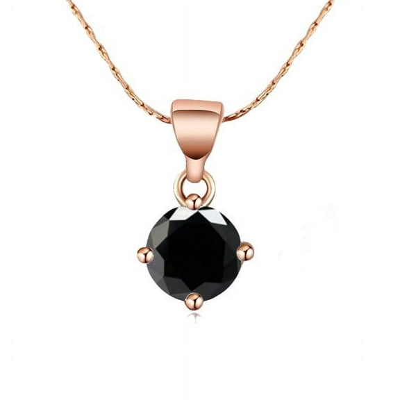 18K Rose Gold 4 Carat Created Black Sapphire Round Stud Necklace Plated 18 inch