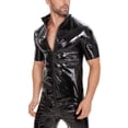 thumbnail image 7 of Men Shiny PVC Leather Shirt, Short Sleeve, Full Zipper, Male Glossy Leather Casual Tops, 7 of 7