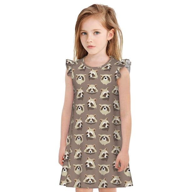 Fotbe Raccoon Vestido de Dormir para Niñas de 3 a 10 Años, Mangas Cortas, Estilo Princesa, Pijama Camisón con Mangas Voladas-Medium