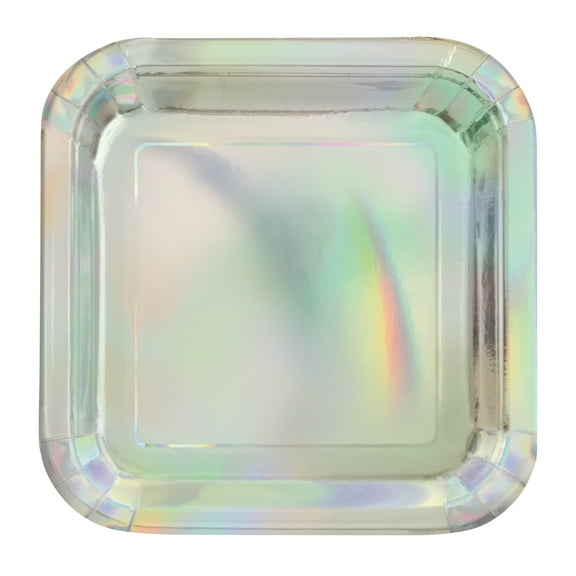 Foil Square Paper Plates, 7 in, Iridescent, 8ct