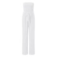 thumbnail image 4 of ZAZYULZ Dressy Jumpsuits for Women Women's Casual Off Shoulder Smocked Solid Color Strapless Belted Wide Leg Jumpsuit Romper With Pockets(White,Xxl), 4 of 5