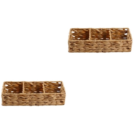 2 Pieces Rectangle Wicker Basket Straw Storage Weaving Desktop Office