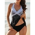 thumbnail image 2 of Uhndy Women Retro Polka Dot Print Two Piece Tankini Swimsuits Halter Tummy Control Tankini Top with Bikini Bottom, 2 of 5