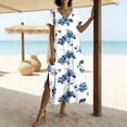 thumbnail image 6 of Womens Holiday Dresses Ndbuld Women's Loose Short Sleeved Round Neck Fashion Bohemian Flared Split Floor-Length Maxi Dress Light Blue M, 6 of 7
