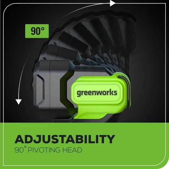 Greenworks 24V Cordless LED Flashlight, 200lm, 90° Pivoting Head, 3 Modes