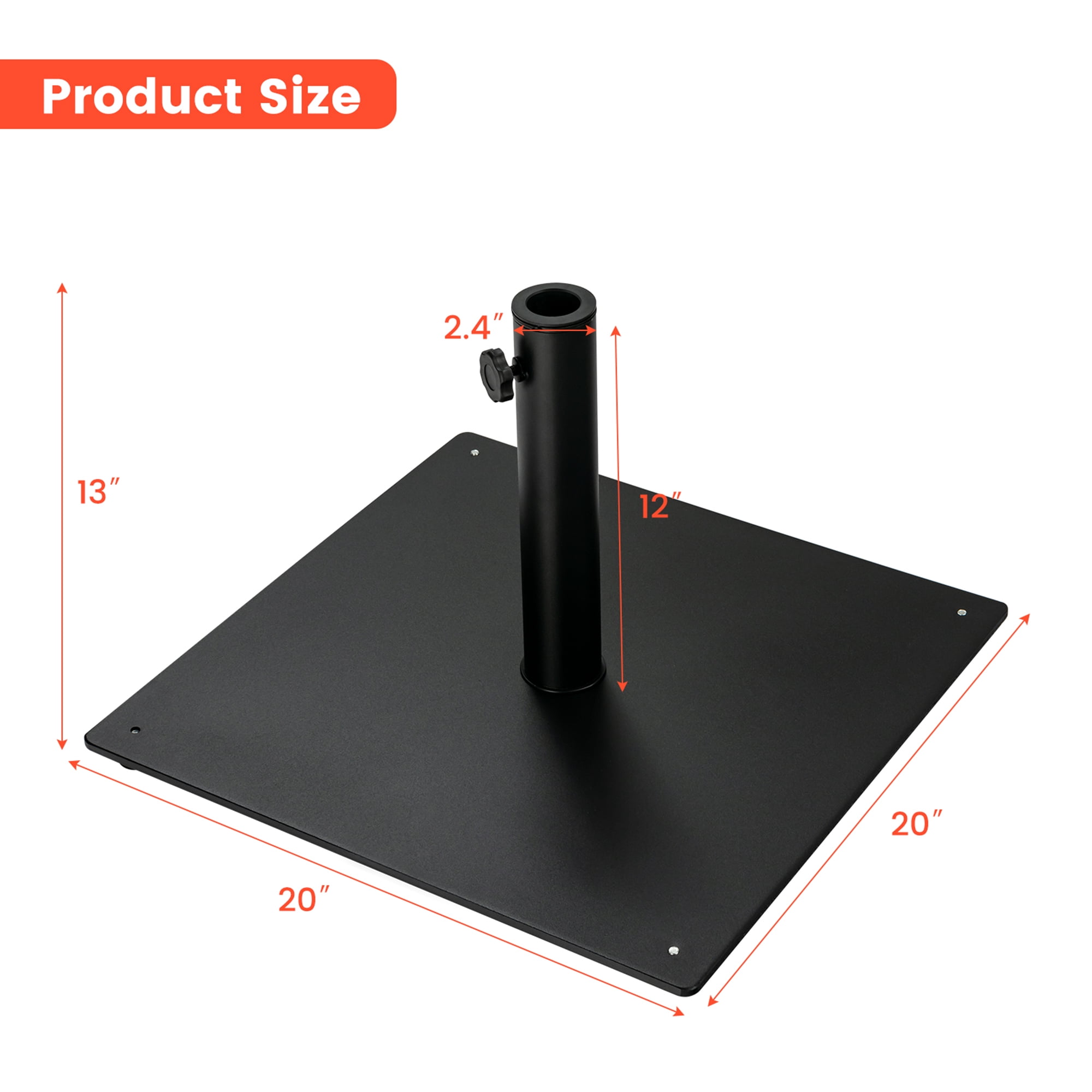 Gymax Square Weighted Patio Umbrella Base Stand 36 lbs Outdoor w/ 3 Adapters