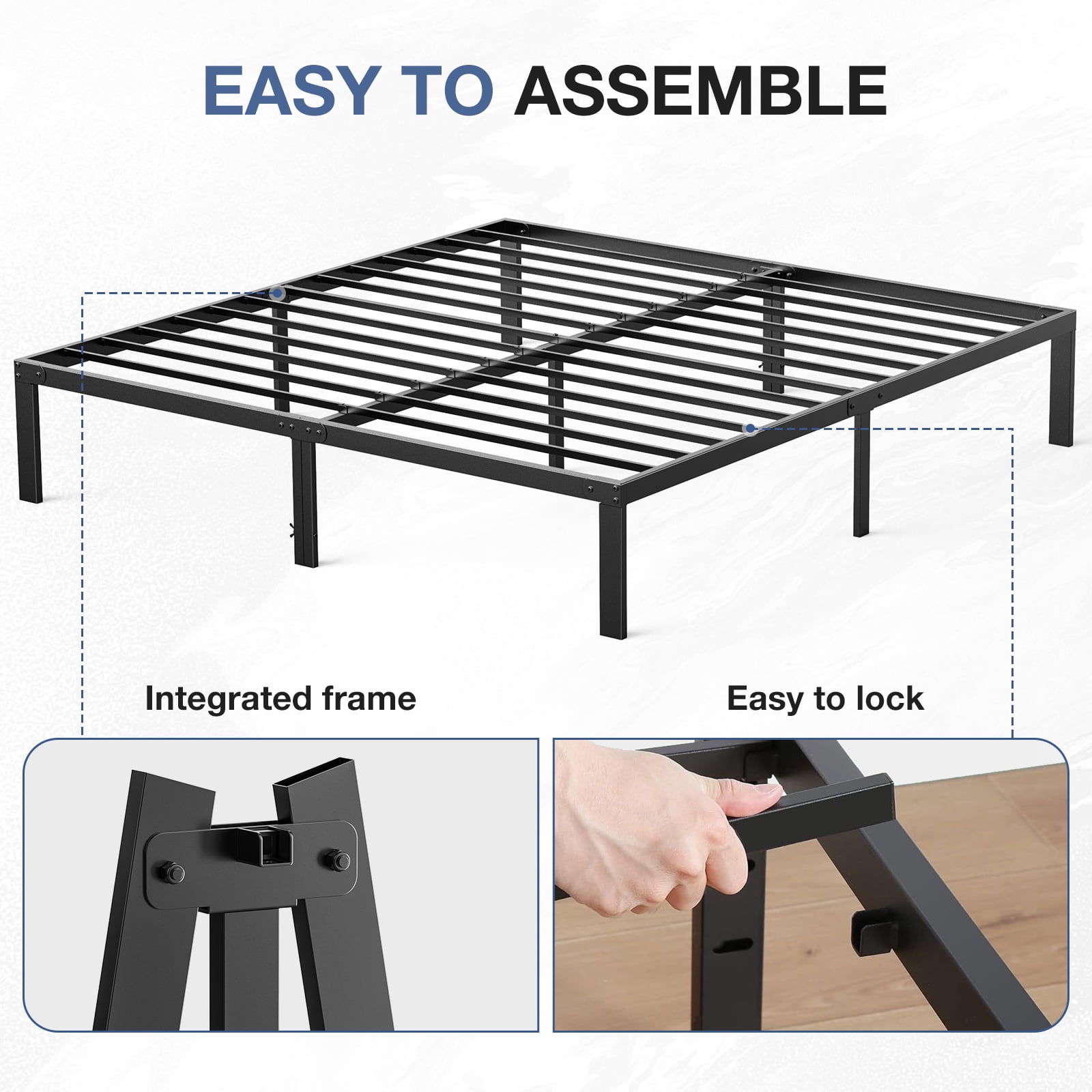 GiannaSturdy Metal Platform Bed Frame - Queen Size with 14