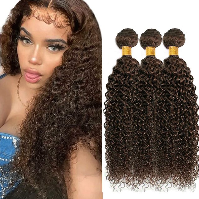 Hair Bundles Raivide Kinky Curly, marrón oscuro, 35 a 45 cm, 300 g