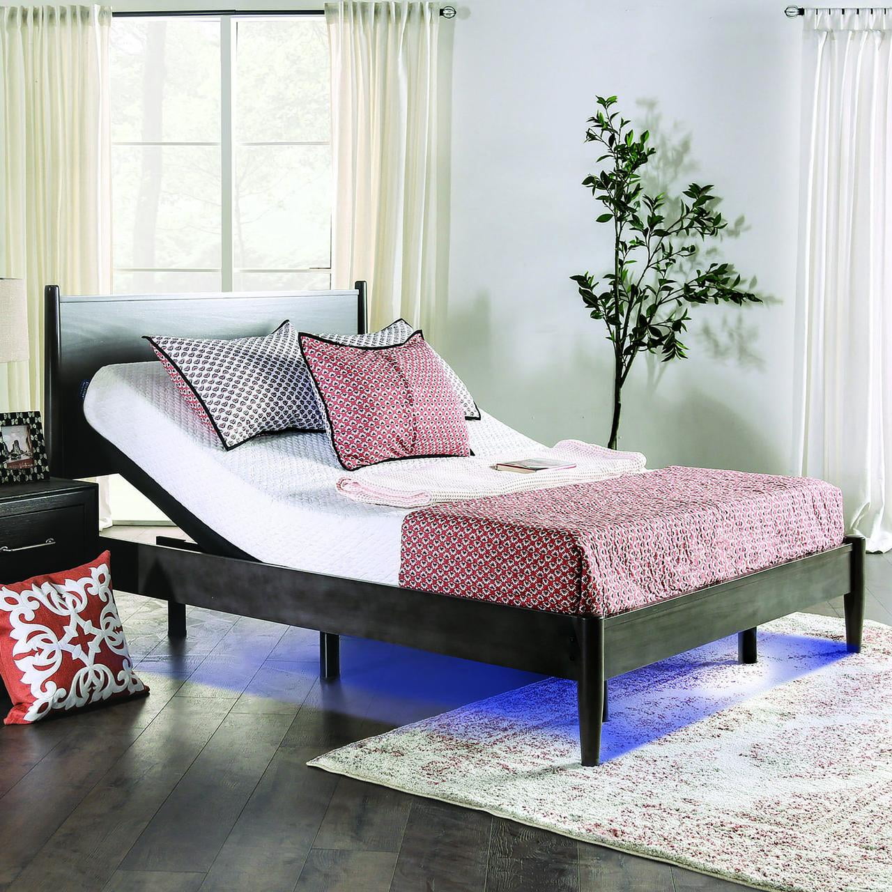 Furniture of America Micklin Metal Twin-XL Adjustable Bed Base Frame with Remote, Gray and White