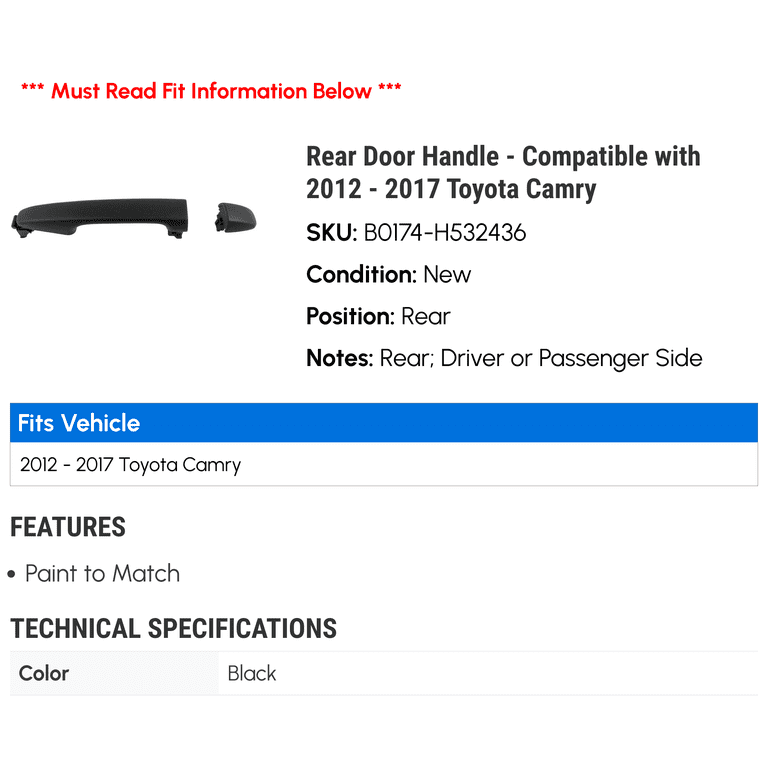 Exterior Door Handle For 2012-2017 Toyota Camry & Yaris - Driver Side Left Front, Primed, With Key Hole