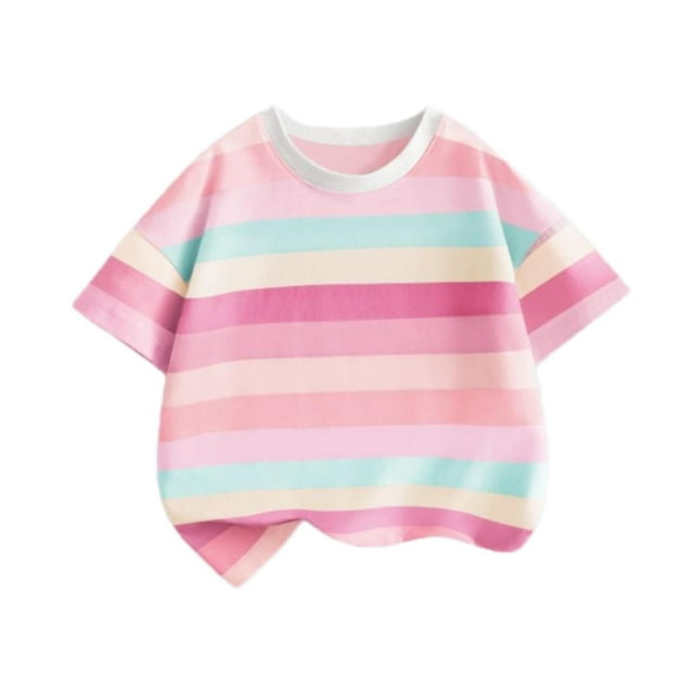 Zpanxa Chemise Garçon à Boutons Rayée Col Rond Manches Courtes T-Shirt Décontracté Quotidien Demi-Manches Haut en Polyester 2-3 Ans