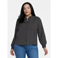 thumbnail image 2 of Time and Tru Women's Ruffle Button Down Blouse with Long Sleeves, Sizes XS-XXXL, 2 of 6