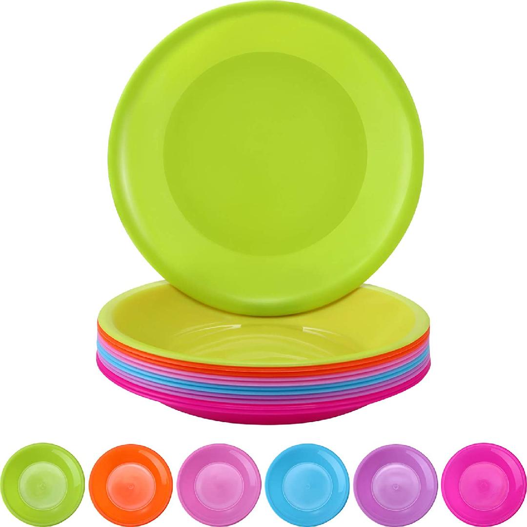 12 Pieces Kids Plastic Plates, Colorful Plate Set Plastic Snack Plate