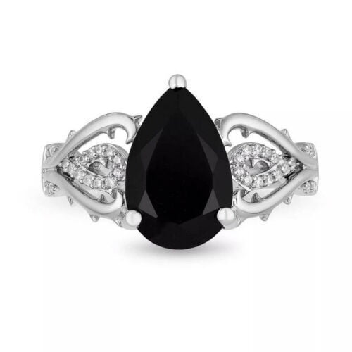 2.50 Ct Pear Cut Lab-Created Black Onyx Maleficent Engagement Ring in 925 Silver