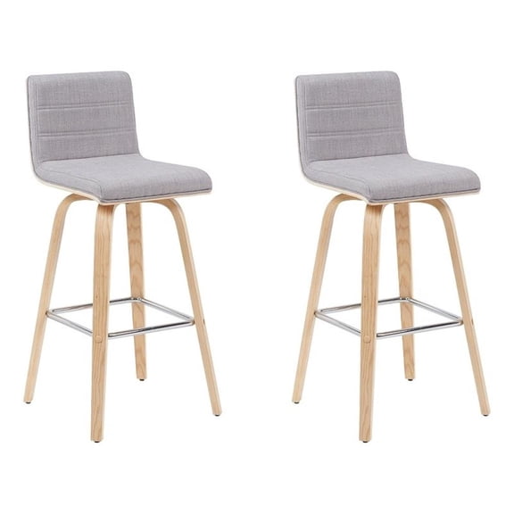 Vienna Modern Swivel Bar Height Stool with Grey Seat and Oak Wood Frame-Set of 2