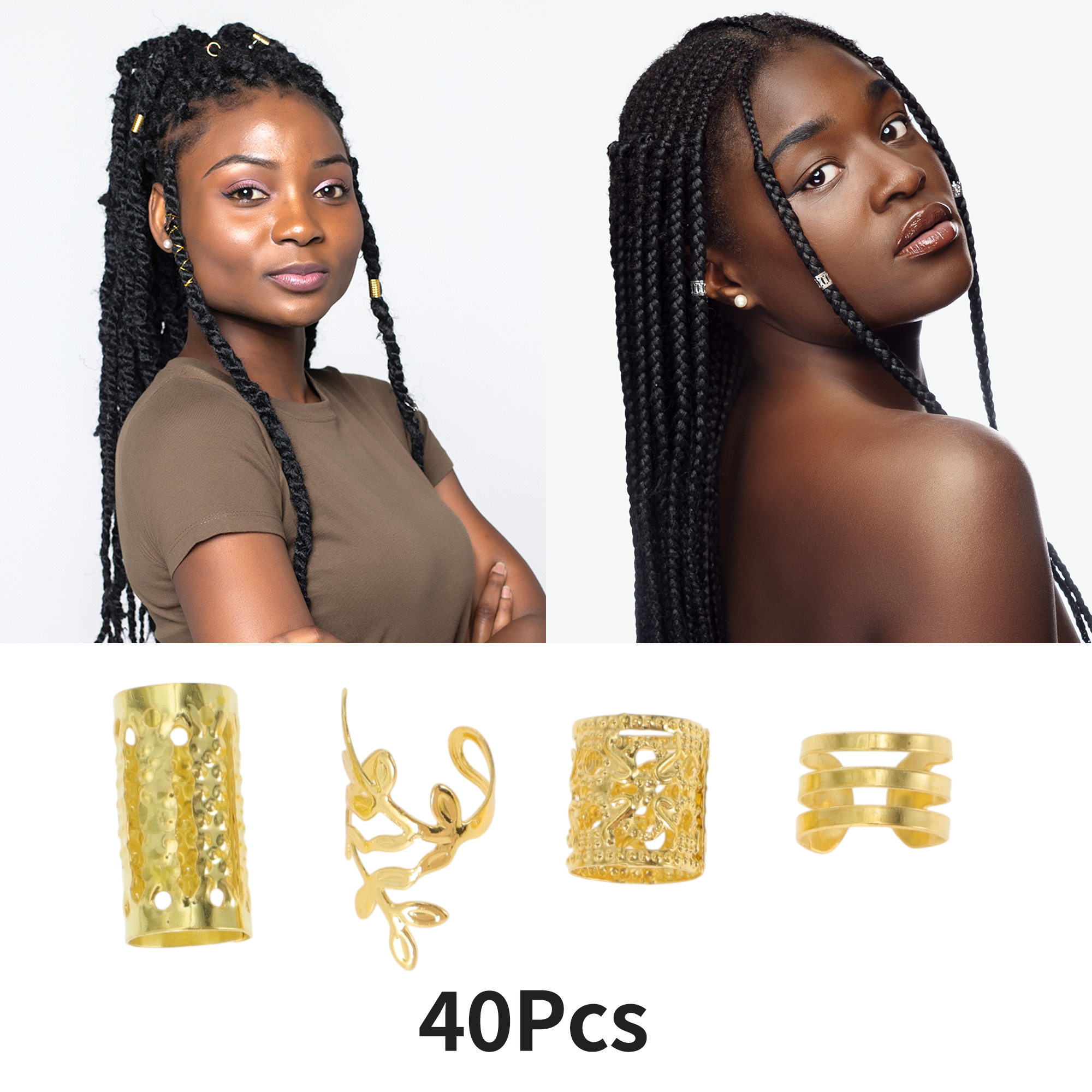 Unique Bargains Fashion Hollow Hair Cuffs Dreadlock Set Silver Tone 40