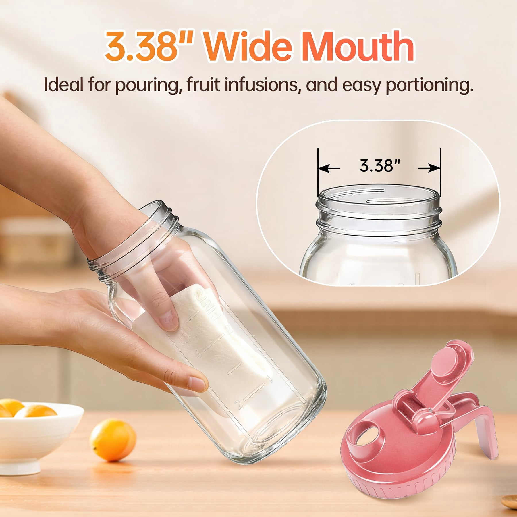 64oz Glass Pitcher With Lid & Spout - 2 Quart Mason Jars  Airtight Leakproof Breastmilk For Cold Brew Coffee Sun Tea Water Juice Wide Mouth Fridge Safe