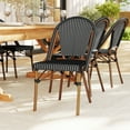 thumbnail image 5 of Martha Stewart Set of 2 Indoor-Outdoor Stackable Bistro Chairs with Natural Woodgrain Aluminum Finish Frames and Black/White Woven Rattan Backs/Seats, 5 of 10