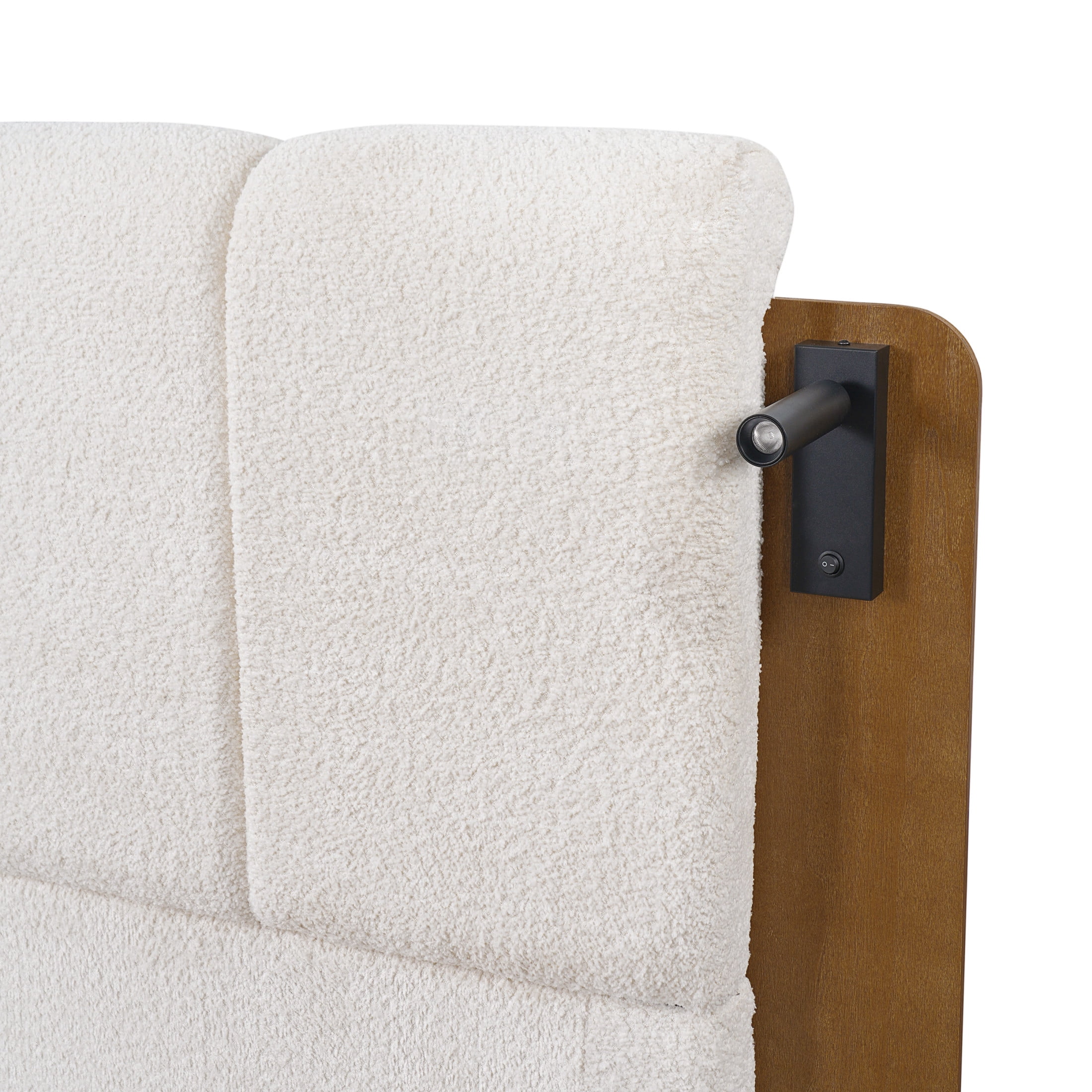 Christopher Knight Home Modern Upholstered Platform Bed with Built-in Reading Lights, Queen, White+Brown