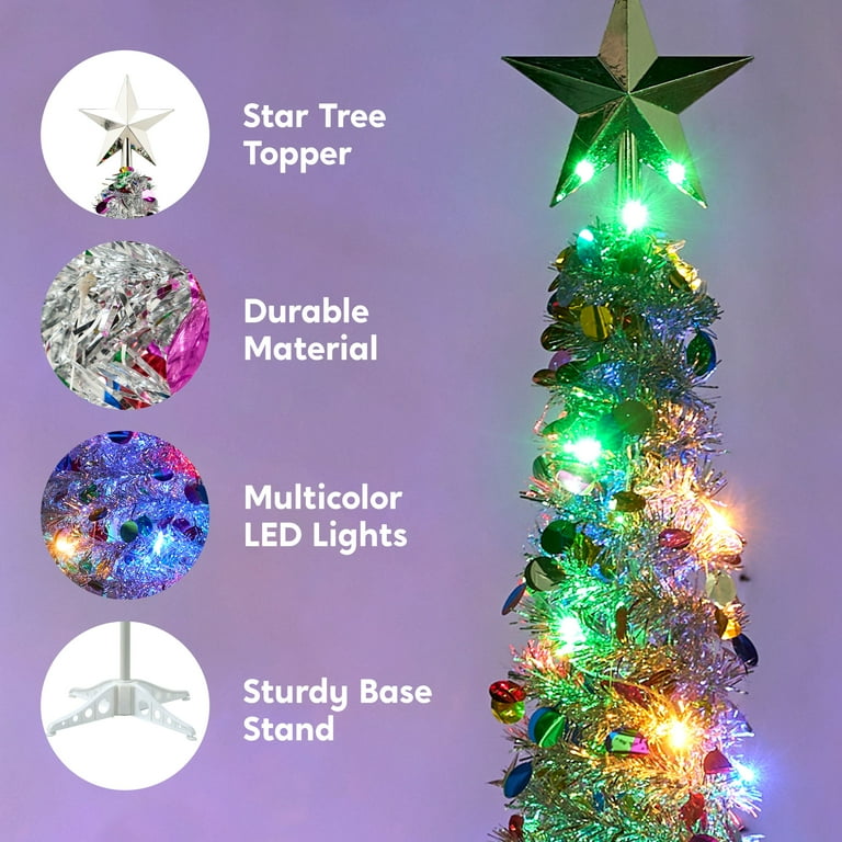 Joyfy 5ft Pop up Christmas Tree with Tree Toppers and lights,Color