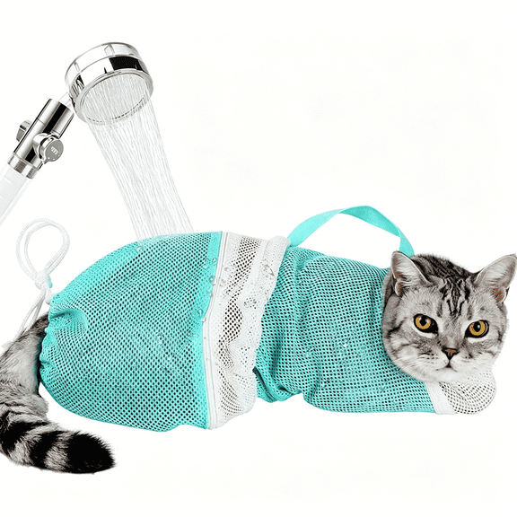 gastropod Cat Bathing Bag-Adjustable Cat Washing Net Anti-Bite&Anti-Scratch Cat Shower Restraint Bag,Breathable Mesh Cat Grooming Bag
