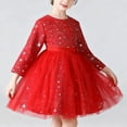 thumbnail image 6 of Miluxas Flower Girl Tulle Dress Elegant Princess Long Sleeves Party Winter Fall Clothes Red 4-5 Years, 6 of 9