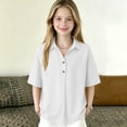 thumbnail image 3 of Grblisyd Boys Girls Polo Shirts Kids Solid Color Button Up Short Sleeve School Uniform V Neck Cotton Linen Shirt 10-12 Years, 3 of 5