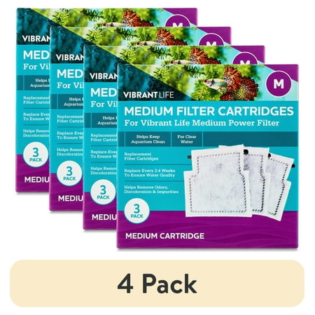 (4 pack) Vibrant Life Medium Filter Cartridge for Freshwater and Saltwater 5- to 10-Gallon Aquariums, 3 Count