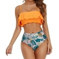 thumbnail image 1 of Soidarity Traje de baño dividido para mujer, traje de baño con volantes y tirantes Chinlon, ropa interior estampada para vacaciones, traje de playa, Deportes acuáticos Naranja L Soidarity OD021142-08, 1 of 6