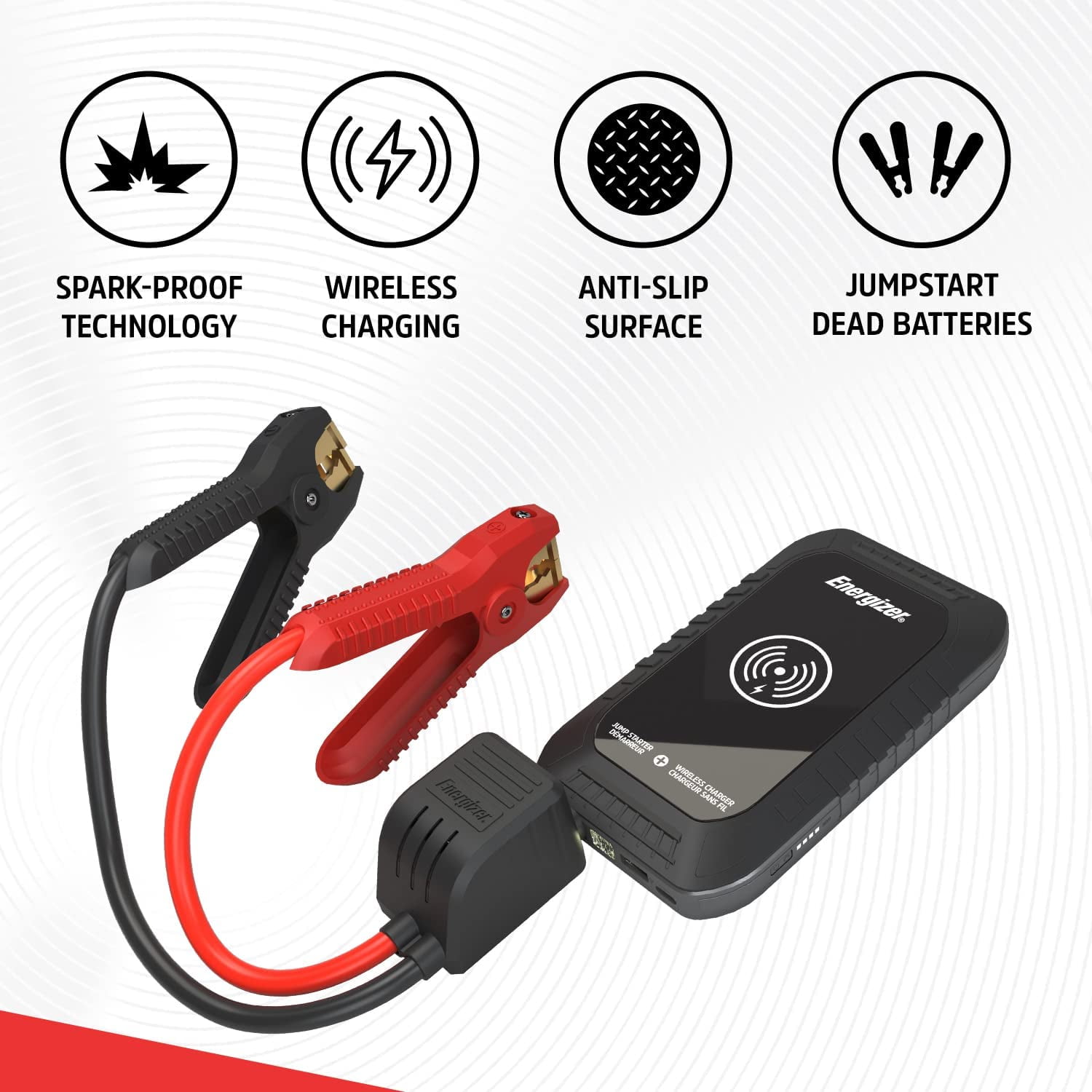 Energizer Car 1000A Jump Starter, 12-Volt Power Bank Lithium Battery, Portable Booster Pack, Jump Start Engines up to 6.0L Gas 3.0L Diesel, Wireless Charger, USB 3.0 QC Port - ETL Certified