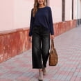 thumbnail image 6 of WULMLEO Cropped Jeans for Women Summer Frayed Hem Straight Ankle Jeans Stretchy High Waisted Baggy Boyfriend Denim Capris Black L, 6 of 6