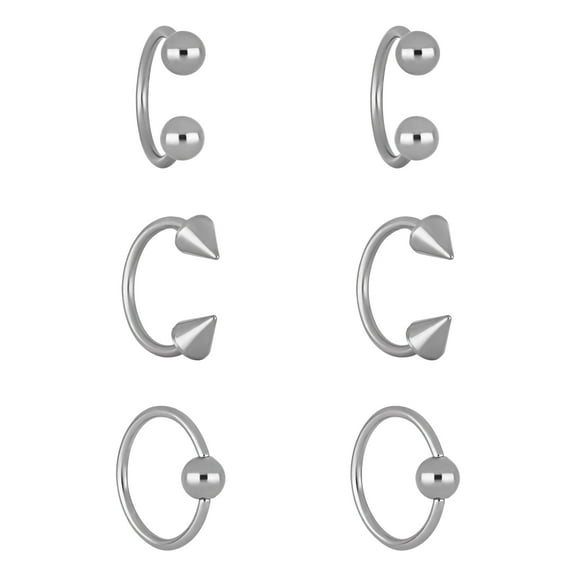 Body Jewelry Women's Stainless Steel 20 Gauge Hoop & Horseshoe Cartilage, Set of 6